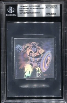 1983 Marvel 3D Stickers 1st Hologram Ever RC CAPTAIN AMERICA BGS Authentic - Image 1 of 2