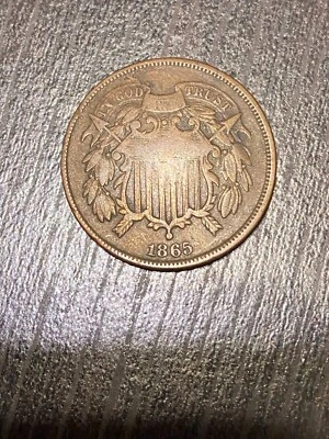 TWO CENTS 1865 CIVIL WAR ERA COIN - VF(Very Fine) with 95% Copper, 5% Tin & Zinc - Image 1 of 2