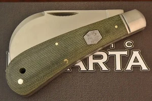 ROUGH RIDER RYDER SMOOTH GRAY GREEN LINEN MICARTA HAWKBILL PRUNER KNIFE RR1993 - Picture 1 of 5