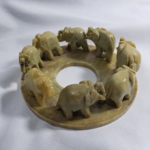Circle Of Elephants Hand Carved In Stone Made In India Rare Collectible Piece - Picture 1 of 5