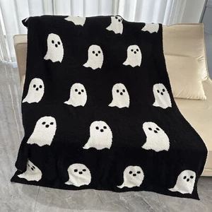 Festive Couch Throw Cozy Pet Blanket Cartoon Ghost Jacquard Halloween Style - Picture 1 of 8