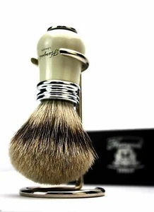 New Shaving Brush Sliver Tip Synthetic Hair For Men's With Stainless Steel Stand - Picture 1 of 5