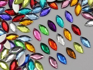 15X7mm Assorted Colors Flat Back Acrylic Navette Gems  - 125 Pieces - Picture 1 of 4
