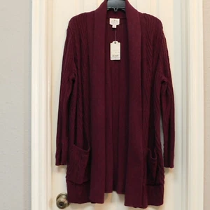 ST. JOHN’S BAY Womens Long Sleeve Open Front Cardigan PL Red Marled NWT - Picture 1 of 6