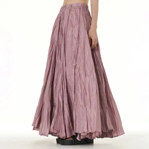 Womens Oversize Loose Elastic Waist Big Hemline Pleated Long Skirt Maxi Dress - Picture 1 of 29