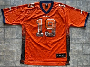 Camiseta Reebok NFL para hombre XL Denver Broncos #19 estilo salpicaduras defectos usar fútbol americano - Imagen 1 de 19