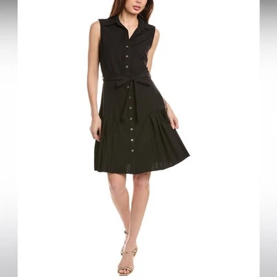 SHARAGANO 黑色打褶下摆衬衫裙 12 码 — 第 1/4 张图片