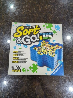 Bandejas de classificação de quebra-cabeça Ravensburger Sort & Go 6 empilháveis azul até 1000 peças caixa - Imagem 1 de 4