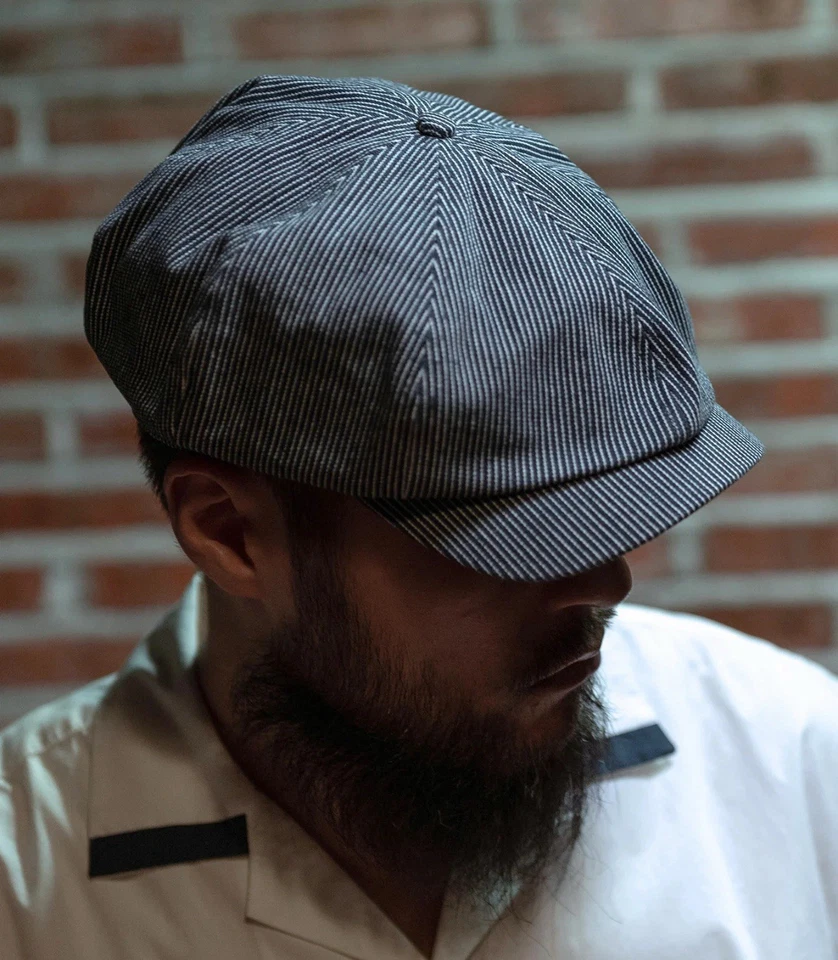 Striped Denim Newsboy Cap Bronson Non Stock Mfg. USA SHIP 100% Cotton - Image 1 of 4