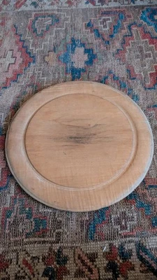 Antique Old Country Primitive Wood Round Bread Carved Cutting Board 11.75" - Image 1 of 4