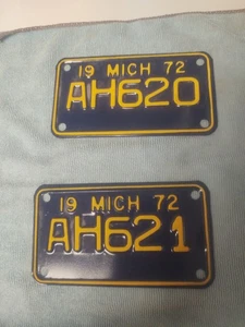 2 Michigan Motorcycle License Plate 1972 Consecutive Numbers NOS 110825 - Picture 1 of 6
