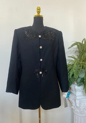Новый с Ярлыками John Meyer женщин черный 100% шерсти бисером блестки блейзер куртка размер 16, $240 - Изображение 1 из 4