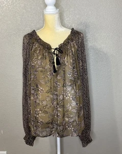 Free People top donna Forest Fairy trasparente taglia S scuro floreale oversize contadino - Foto 1 di 15