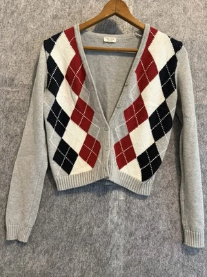 Brandy Melville John Galt Cardigan Sweater Argyle Knit Gray Preppy Twee One Sz - Image 1 of 4