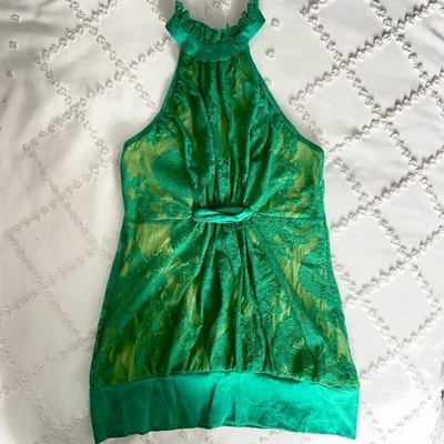 Top Halter de Encaje Bebe Y2K Verde Seda Años 90 Slinky Rave Sirena De Colección Fiesta XXS Foto 1 de 4