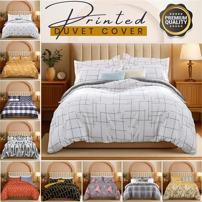HAFA280 Reversible Duvet Quilt Cover Luxury Printed Bedding Set Single Double King Sizes