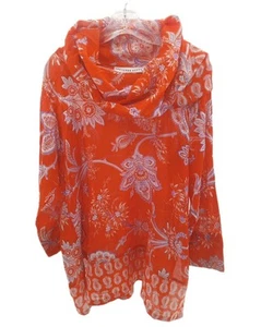 Gretchen Scott Jersey Cowl Neck Tunic Blouse Womens XL Orange Floral Casual - Picture 1 of 5