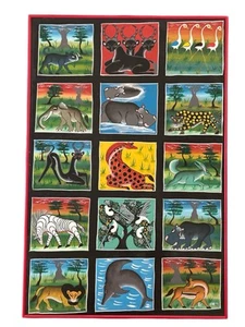 Original Tanzania Enamel Painting / Tingatinga Art / African Animals / By Cheti - Picture 1 of 12