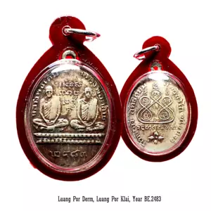 Amuletos antiguos Luang Por Derm + Luang Por Klai año 1940 Talismán Power colgante - Imagen 1 de 6