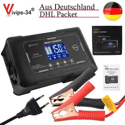 MARKENLOS HTRC Ladegerät Autobatterie 12V 15A / 24V 10A, Vollautomatisches Intelligentes