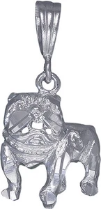 Sterling Silver Bulldog Charm Pendant Necklace Diamond Cut Finish with Chain - Picture 1 of 4