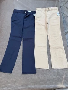 NWT LOT OF 2 OLD NAVY GIRLS School Uniform Pants Beige Khaki Navy 8 Regular NEW - Picture 1 of 12