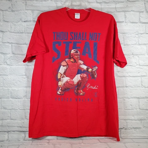 Yadier Molina Thou Shall Not Steal St Louis Cardinals Mens Red Shirt 2XL Cover