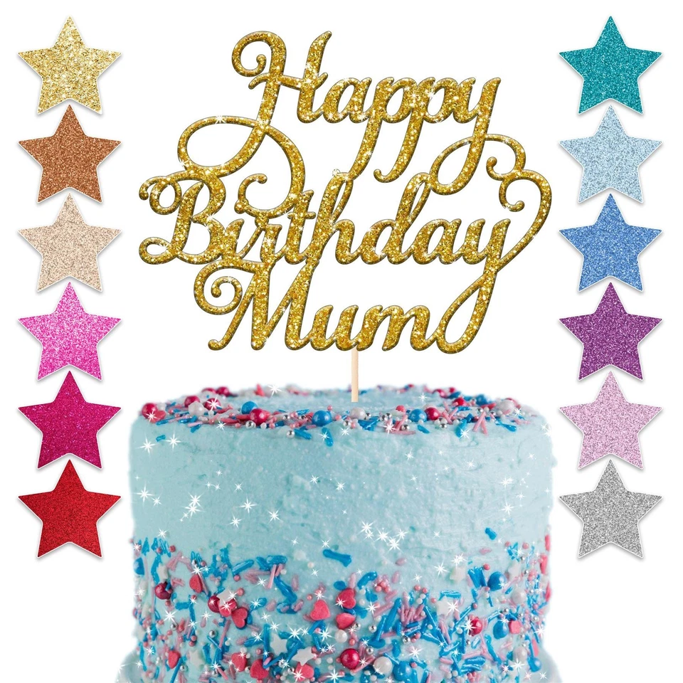 YOUNIQUE GIFTS Custom Personalised Happy Birthday Mum Glitter Cake Topper Party Mummy Any Name