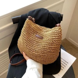 Women Handbag Beach Bag Straw Knitted Purses Shoulder Bags Straw Woven Bag - Picture 1 of 12