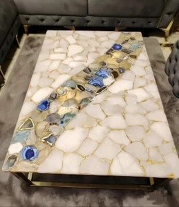 Natural White Agate Stone Dining Room Table Top Handmade Art Outdoor Home Decor - Picture 1 of 3