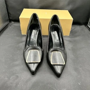 Charles David Pointed Toe Pumps Gold Buckle Detail Black Heels Size 7.5M - Picture 1 of 10