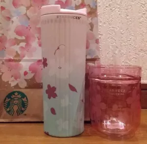 ¡NUEVO! Starbucks Japón Sakura 2021 Vaso de acero inoxidable y taza de vidrio Set especial - Imagen 1 de 10