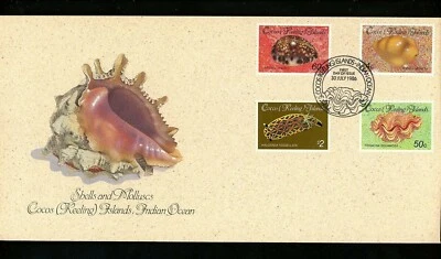 Postal History Cocos Islands FDC #138,146,147,149 Sea Shells 1986 - Image 1 of 2