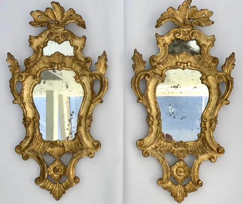 SET OF 2 ITALIAN ROCOCO ORNATE GOLD LEAF WALL MIRRORS ANTIQUE VINTAGE C1800 PAIR Cover
