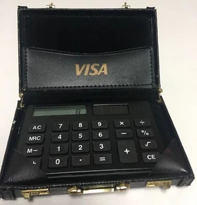 Visa Solar Powered Calculator Inside Mini Briefcase with Business Card Holder - Picture 1 of 11