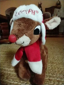 Neu Rudolph Stofftier Plüsch Rentier Mütze Schal rote Nase 12 Zoll Dan Dee Weihnachten selten - Bild 1 von 9
