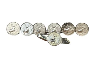 VTG Robbins Attleboro Stag Buck Gold/ Silver Tone Tie Clip & Cufflinks 7 Pieces - Picture 1 of 9