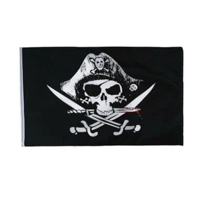 Skull & Crossbones Sabres Swords Jolly Roger Pirate Flag Party Banner Decora - Picture 1 of 11