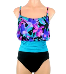 BALTEX MAILLOT BODY I.D. Lila schlankmachender Badeanzug - Gr. 8 Blouson Blumen Vintage 80er - Bild 1 von 9