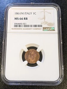 1861 M MS66 RB Italy Centesimo NGC KM 1.1 Milan Mint - Picture 1 of 4