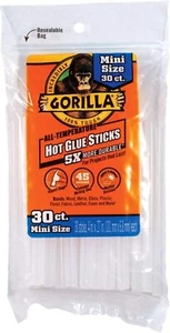 Gorilla Hot Glue Sticks, Mini Size, 4" Long x .27" Dia, 30 Count, Clear, 1EA - Picture 1 of 1