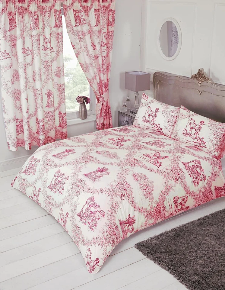 MYHOME Super King Size Toile De Jouy Coral Red Duvet Cover Bedding Set