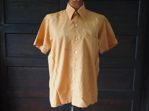 VTG 70s 80s Sears Orange Thrashed Dagger Collar Distressed Button Shirt Sz M - Picture 1 of 11