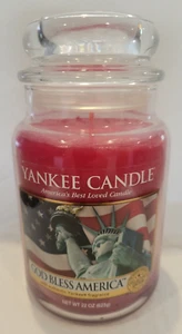 Yankee Candle "GOD BLESS AMERICA" patriotique ~ grand 22 oz ~ étiquette blanche ~ RARE ~ NEUF - Photo 1/4