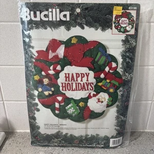 Vintage Bucilla "Happy Holidays" 18” Round Felt Wreath Kit ~ Christmas 83196 - Picture 1 of 4