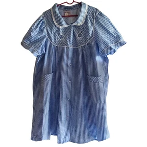 Womens Lati Fashion XXXL Duster Gingham Seersucker Blue Plus Size House Coat 3XL - Picture 1 of 6