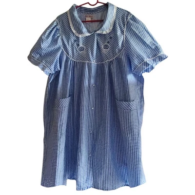 Womens Lati Fashion XXXL Duster Gingham Seersucker Blue Plus Size House Coat 3XL - Image 1 of 4