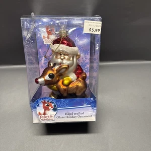 Kurt Adler Glas Rudolph Rentier mit roter Nase Weihnachtsmann Ornament Neu in OVP Handarbeit - Bild 1 von 7