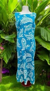 Tokhi Hawaii Honolulu Vintage blau weiß Tiki Boho tropische Blumen Etuikleid - Bild 1 von 7