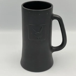 Playboy Original Beer Mug Raised Bunny Black Grey Ceramic Clear Glass Bottom - Picture 1 of 9